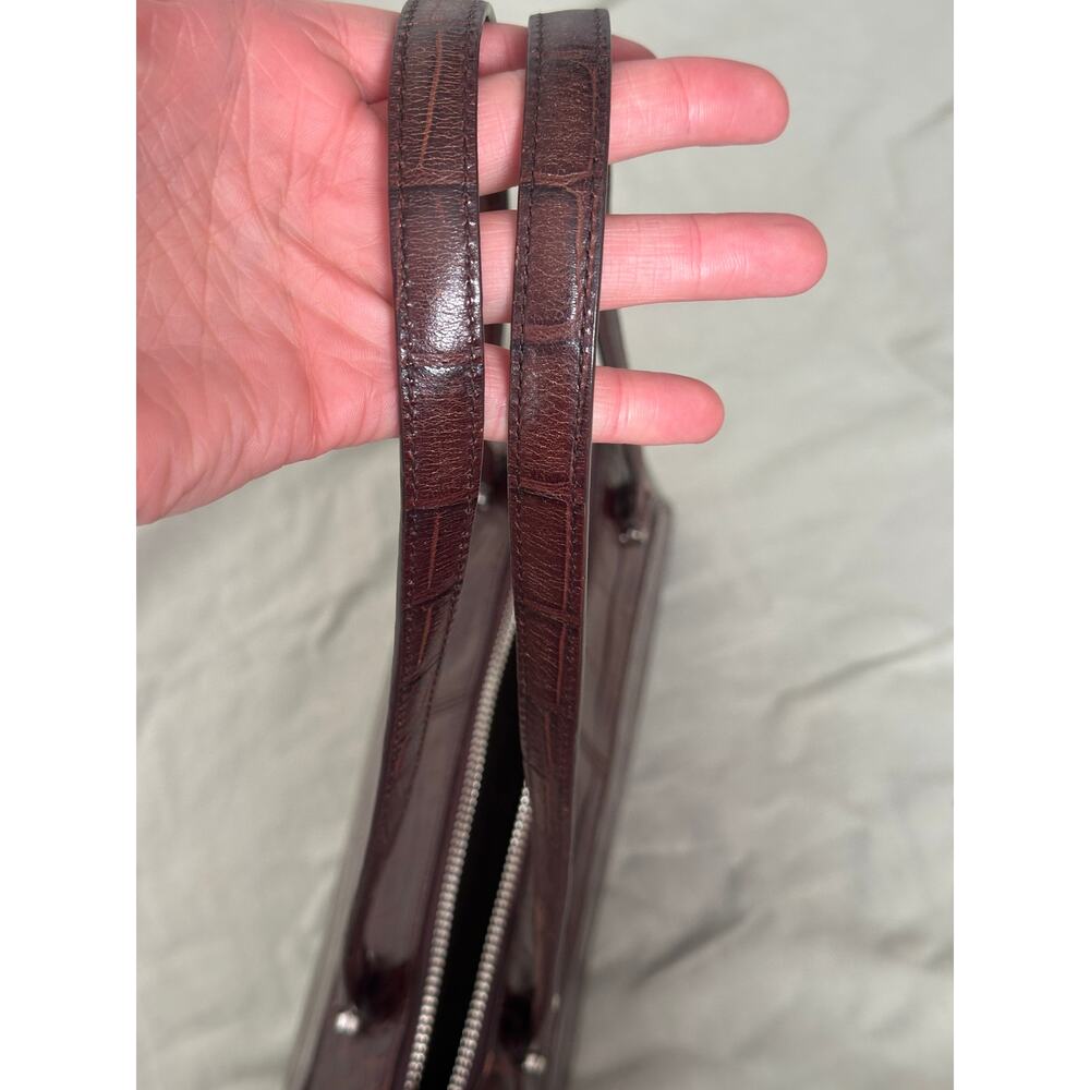 Monsac Brown Genuine Leather Croc Embossed Large Shoulder Bag Purse Zip Closure - Picture 8 of 12